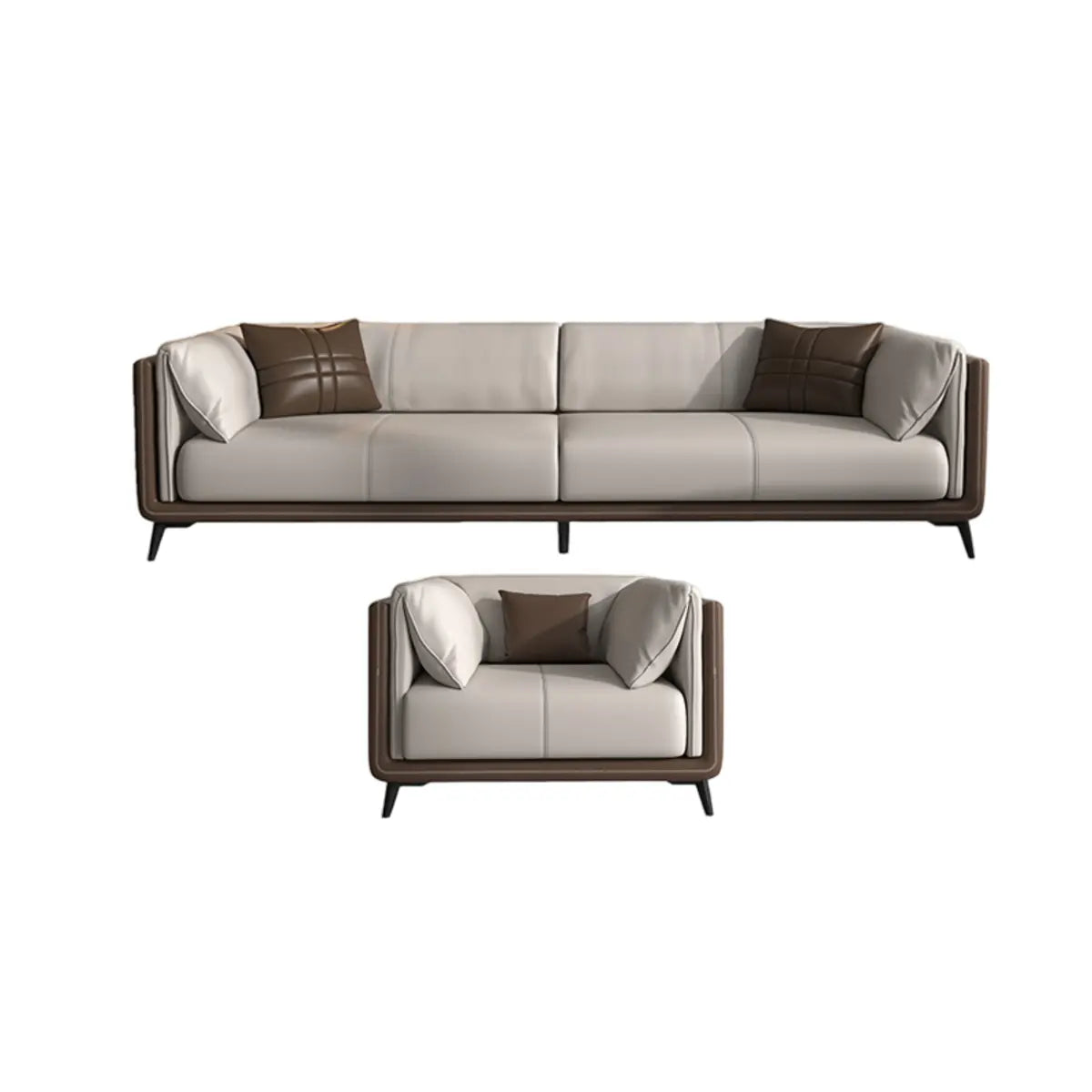 Grey Genuine Leather Sewn Pillow Back Sofa with Legs Image - 7