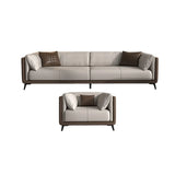 Grey Genuine Leather Sewn Pillow Back Sofa with Legs Image - 7
