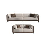 Grey Genuine Leather Sewn Pillow Back Sofa with Legs Image - 9