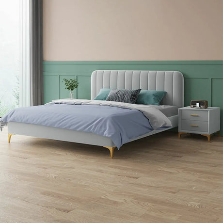 Grey King Upholstered Headboard Alloy Panel Bed Frame Image - 1