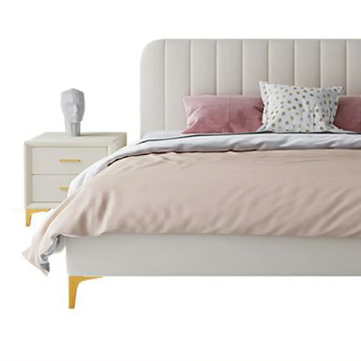 Grey King Upholstered Headboard Alloy Panel Bed Frame Image - 10