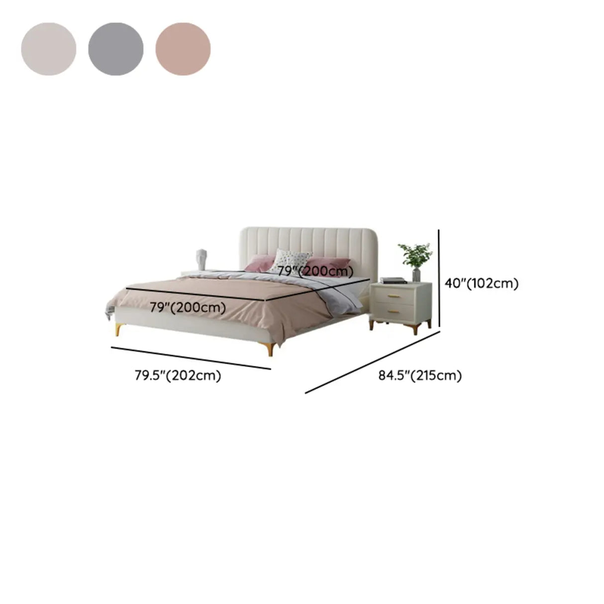 Grey King Upholstered Headboard Alloy Panel Bed Frame Image - 16