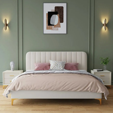 Grey King Upholstered Headboard Alloy Panel Bed Frame Image - 2