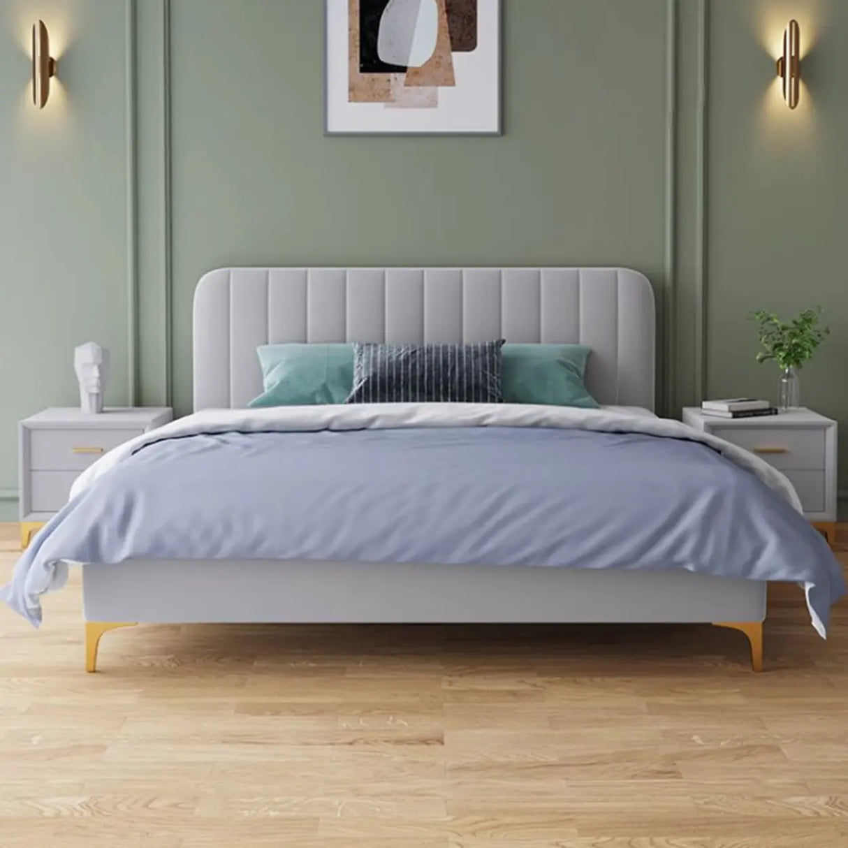 Grey King Upholstered Headboard Alloy Panel Bed Frame Image - 3