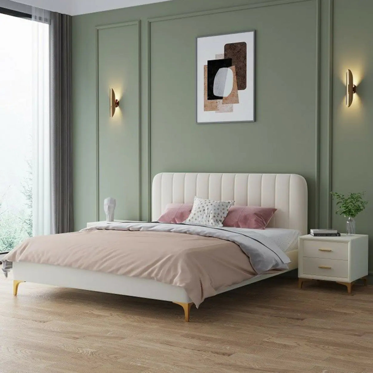 Grey King Upholstered Headboard Alloy Panel Bed Frame Image - 4