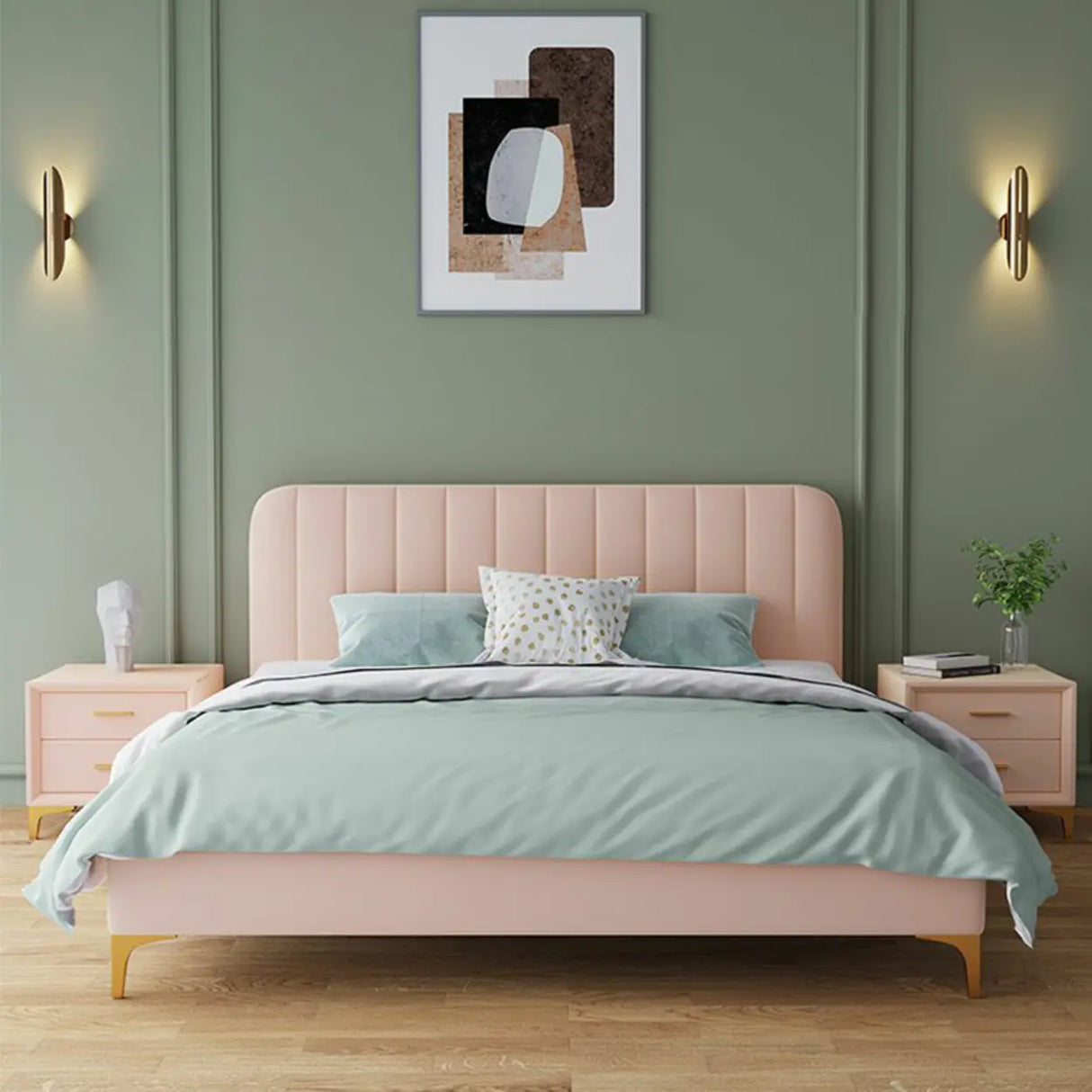 Grey King Upholstered Headboard Alloy Panel Bed Frame Image - 5