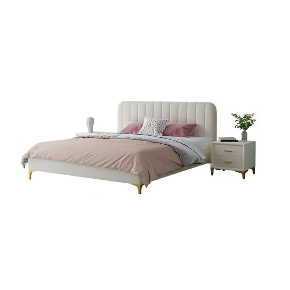Grey King Upholstered Headboard Alloy Panel Bed Frame Image - 7