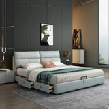 Grey King Upholstered Wood Storage Bed with Drawers Image - 1