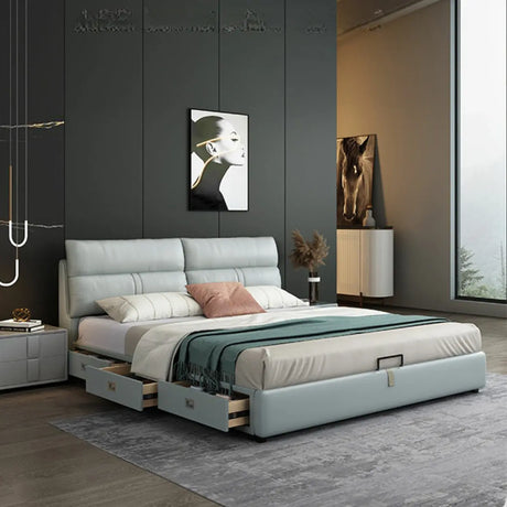 Grey King Upholstered Wood Storage Bed with Drawers Image - 1