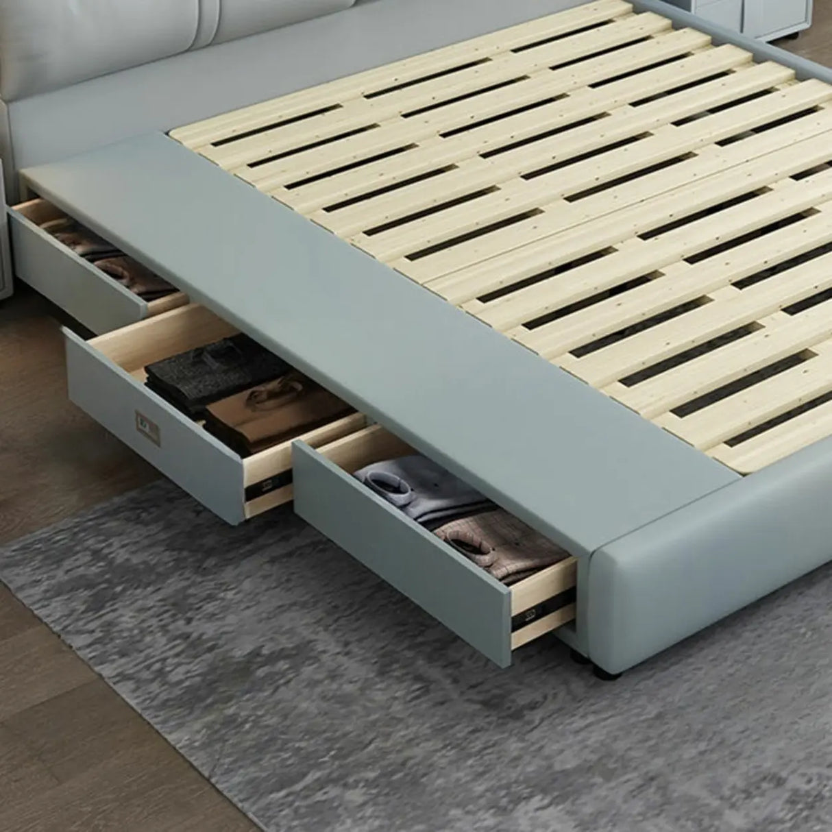 Grey King Upholstered Wood Storage Bed with Drawers Image - 10