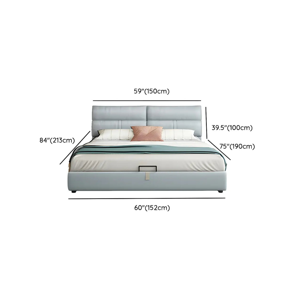 Grey King Upholstered Wood Storage Bed with Drawers 