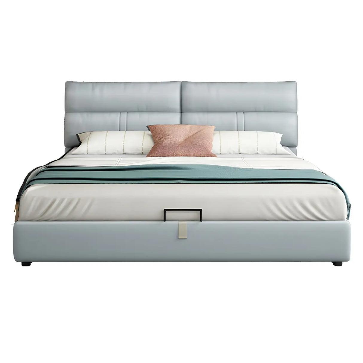 Grey King Upholstered Wood Storage Bed with Drawers Image - 2