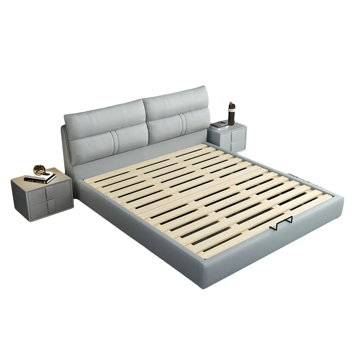 Grey King Upholstered Wood Storage Bed with Drawers Image - 4