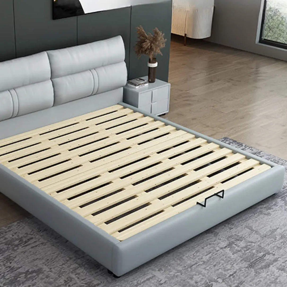 Grey King Upholstered Wood Storage Bed with Drawers Image - 5