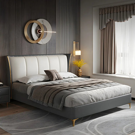 Grey King Wingback Leather Upholstered Comfort Bed Image - 1