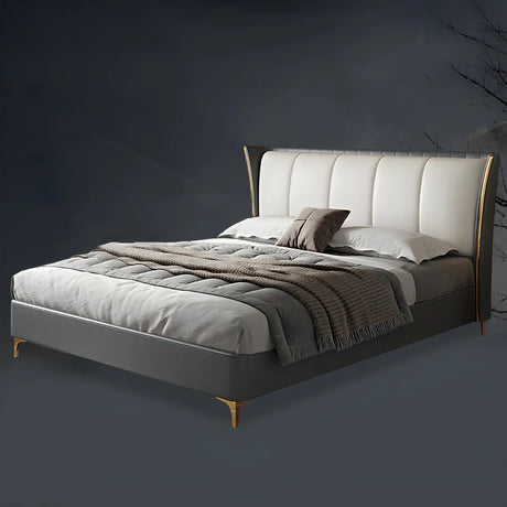 Grey King Wingback Leather Upholstered Comfort Bed Image - 2