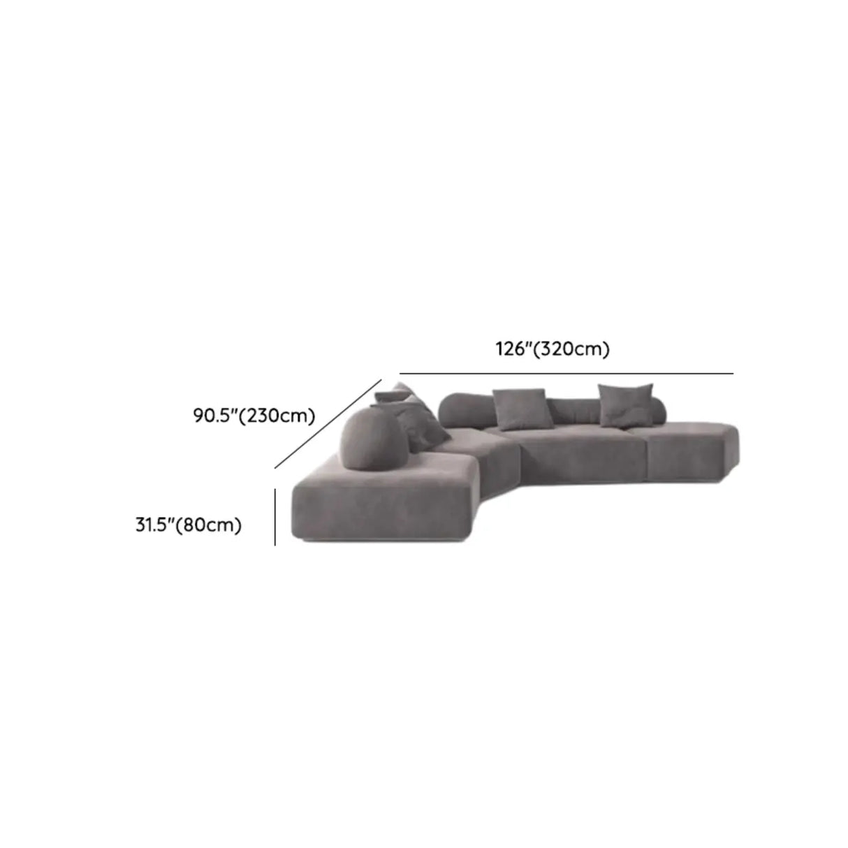 Grey Large Comfort Seating L-Shaped Fabric Sectional Sofa 
