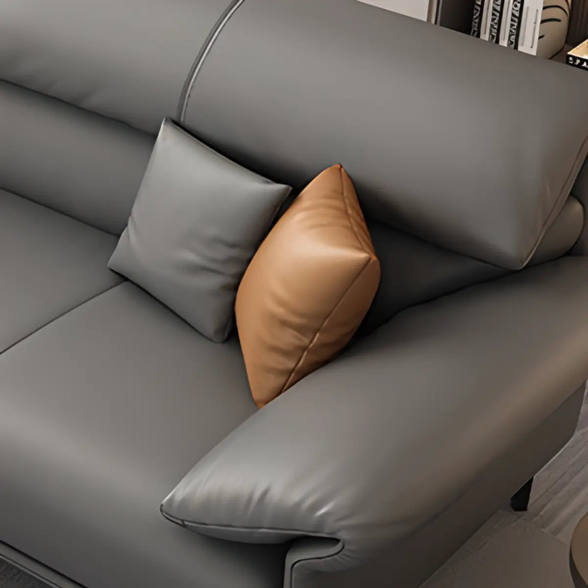 Grey Leather Four Seater Wood Frame Reception Sofa Image - 10