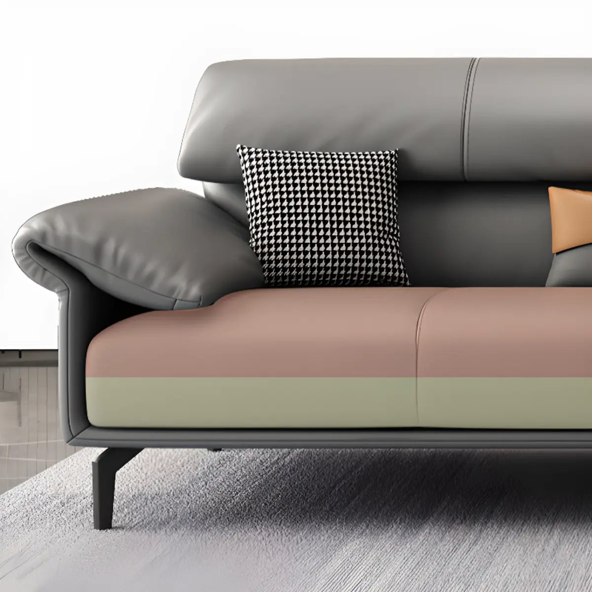 Grey Leather Four Seater Wood Frame Reception Sofa Image - 13