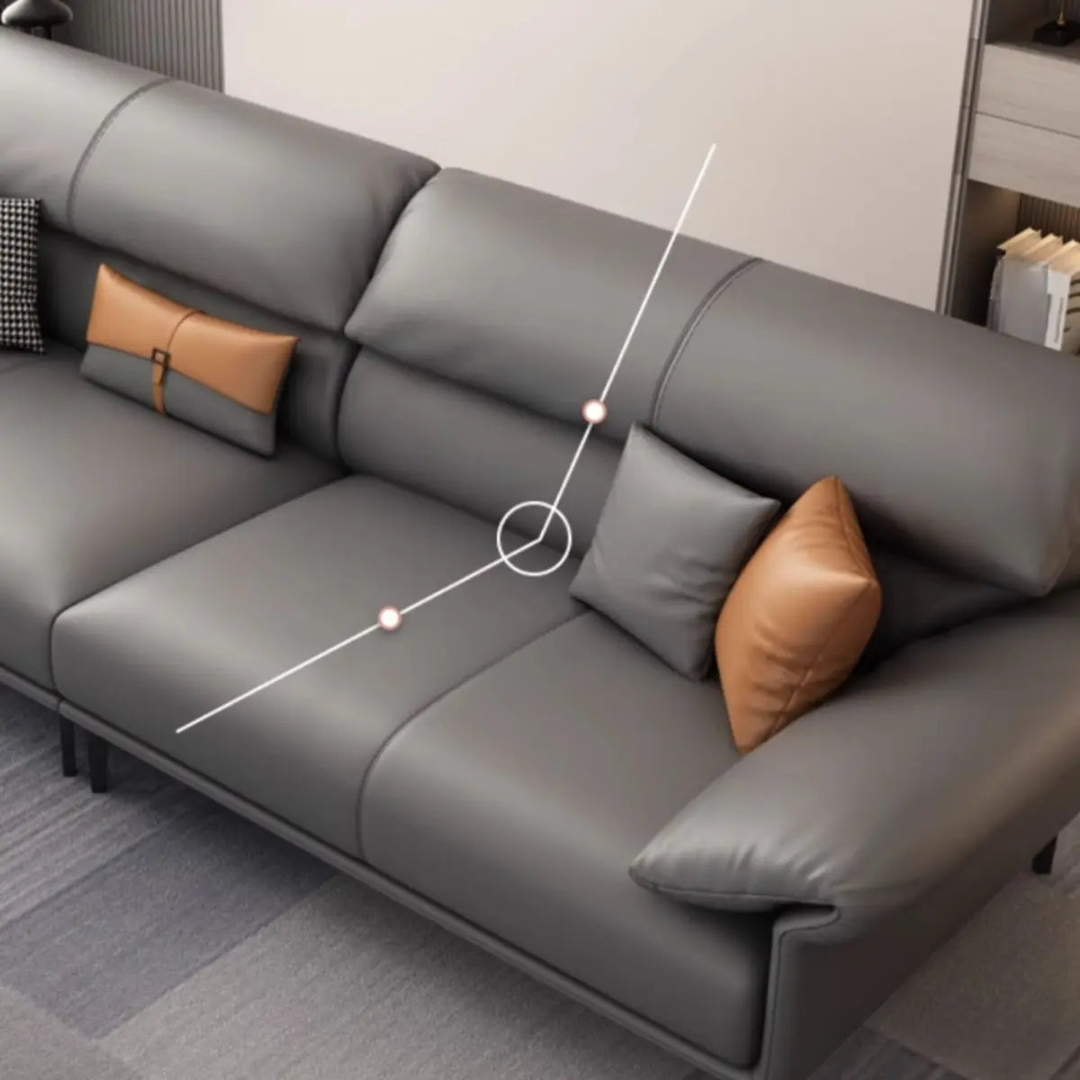Grey Leather Four Seater Wood Frame Reception Sofa Image - 14