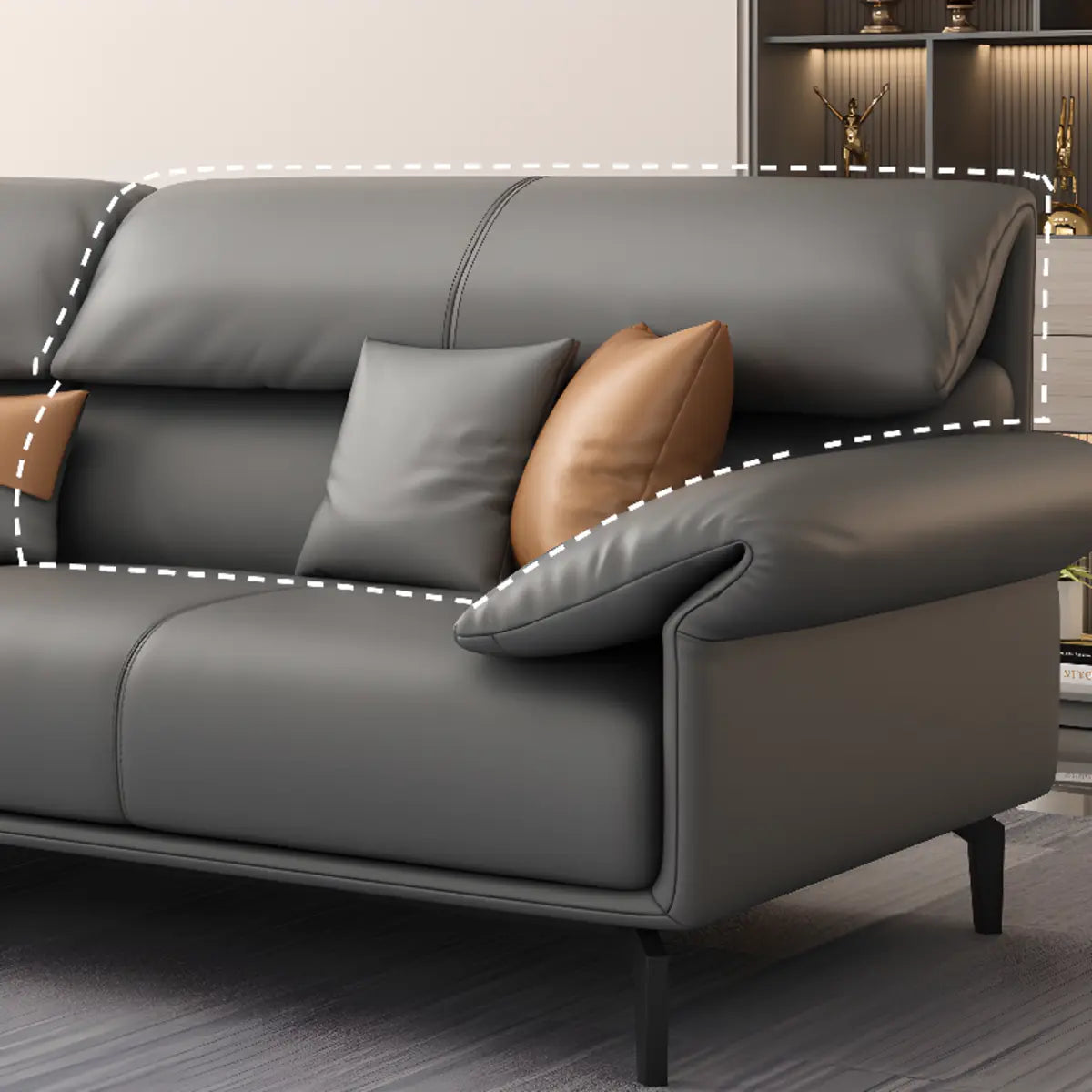 Grey Leather Four Seater Wood Frame Reception Sofa Image - 15