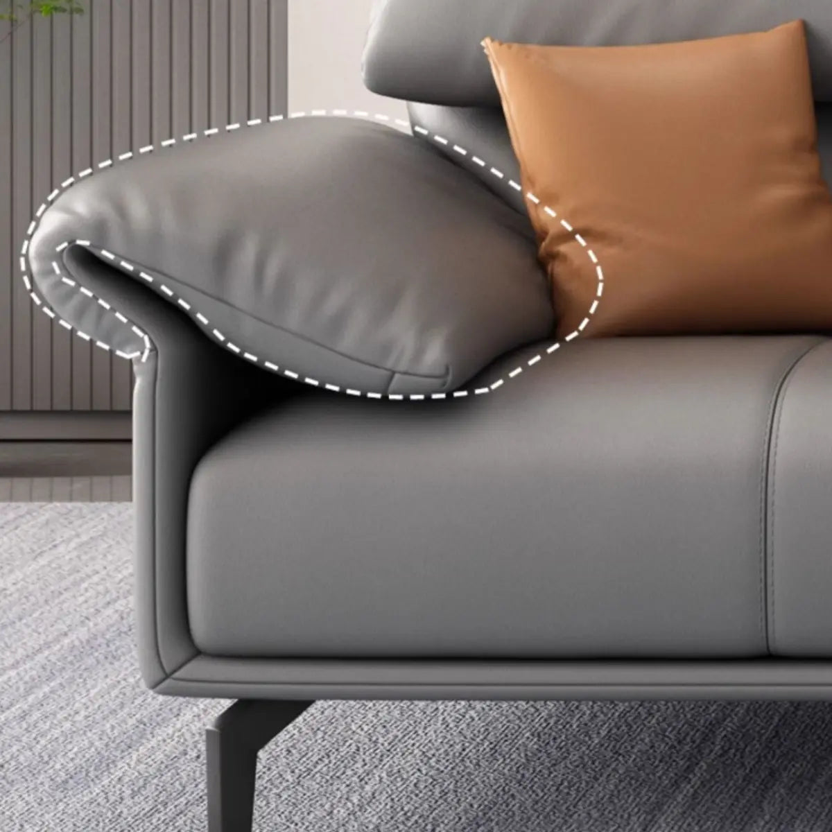 Grey Leather Four Seater Wood Frame Reception Sofa Image - 16
