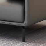 Grey Leather Four Seater Wood Frame Reception Sofa Image - 17
