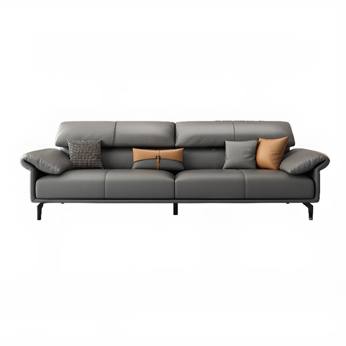 Grey Leather Four Seater Wood Frame Reception Sofa Image - 18
