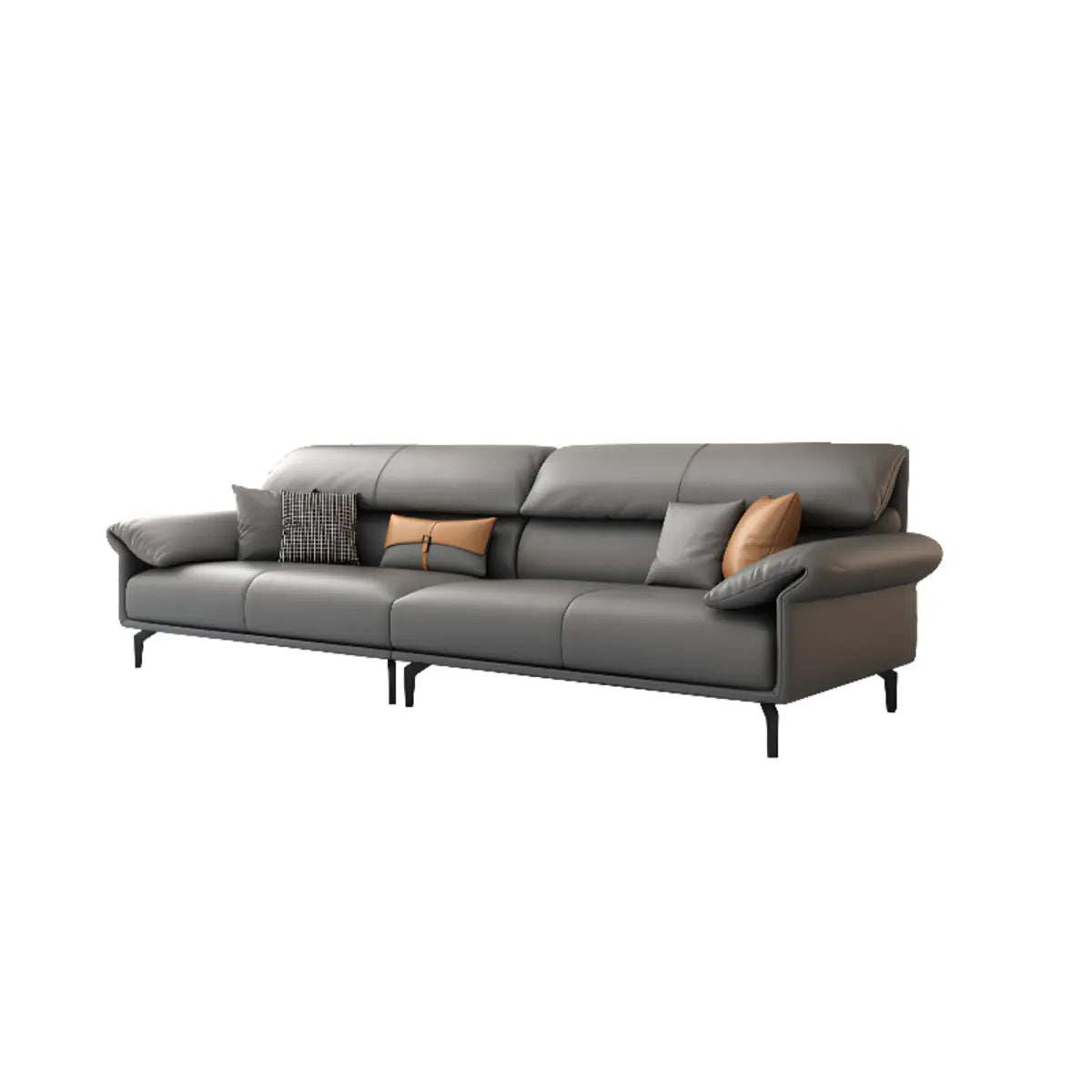 Grey Leather Four Seater Wood Frame Reception Sofa Image - 19
