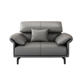 Grey Leather Four Seater Wood Frame Reception Sofa Image - 2