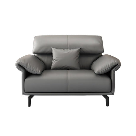 Grey Leather Four Seater Wood Frame Reception Sofa Image - 2