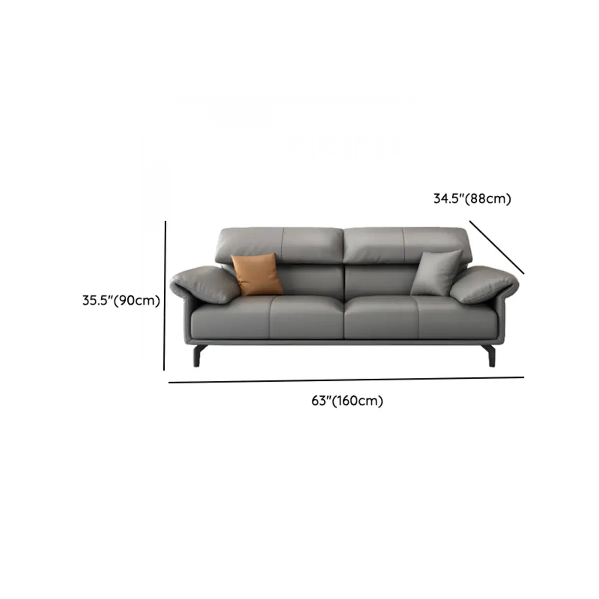 Grey Leather Four Seater Wood Frame Reception Sofa 