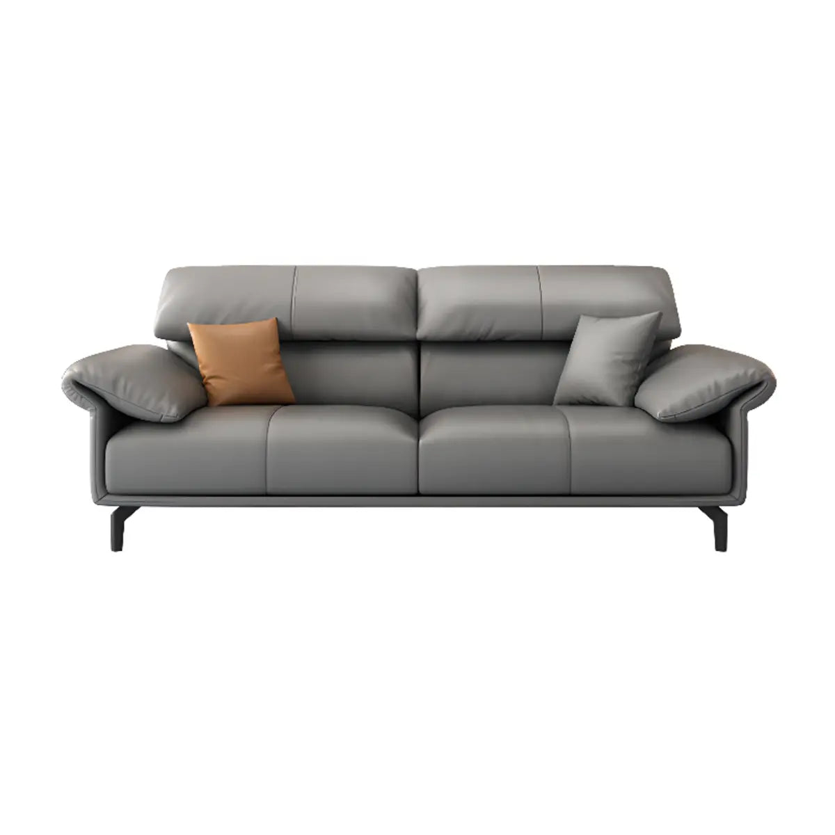 Grey Leather Four Seater Wood Frame Reception Sofa Image - 3