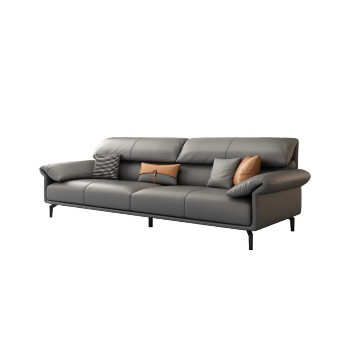 Grey Leather Four Seater Wood Frame Reception Sofa Image - 5