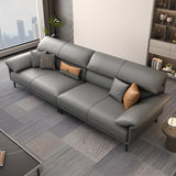 Grey Leather Four Seater Wood Frame Reception Sofa Image - 6