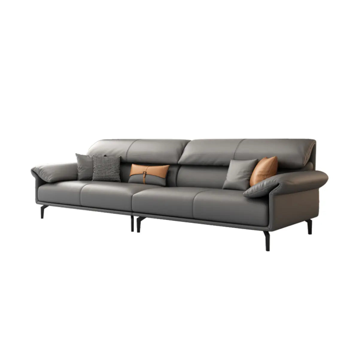 Grey Leather Four Seater Wood Frame Reception Sofa Image - 7