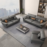 Grey Leather Four Seater Wood Frame Reception Sofa Image - 8