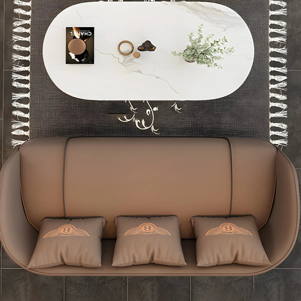 Grey Leather Metal Frame 3-Seater Sofa with Side Table Image - 12