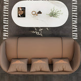 Grey Leather Metal Frame 3-Seater Sofa with Side Table Image - 12