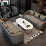 Grey Leather Metal Frame 3-Seater Sofa with Side Table Image - 16