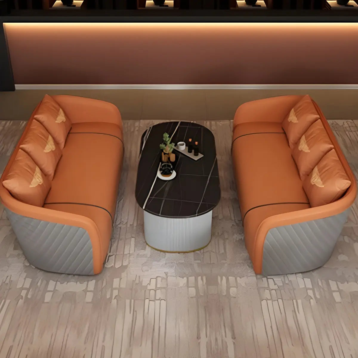Grey Leather Metal Frame 3-Seater Sofa with Side Table Image - 17
