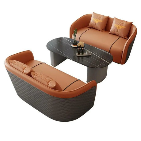Grey Leather Metal Frame 3-Seater Sofa with Side Table Image - 2