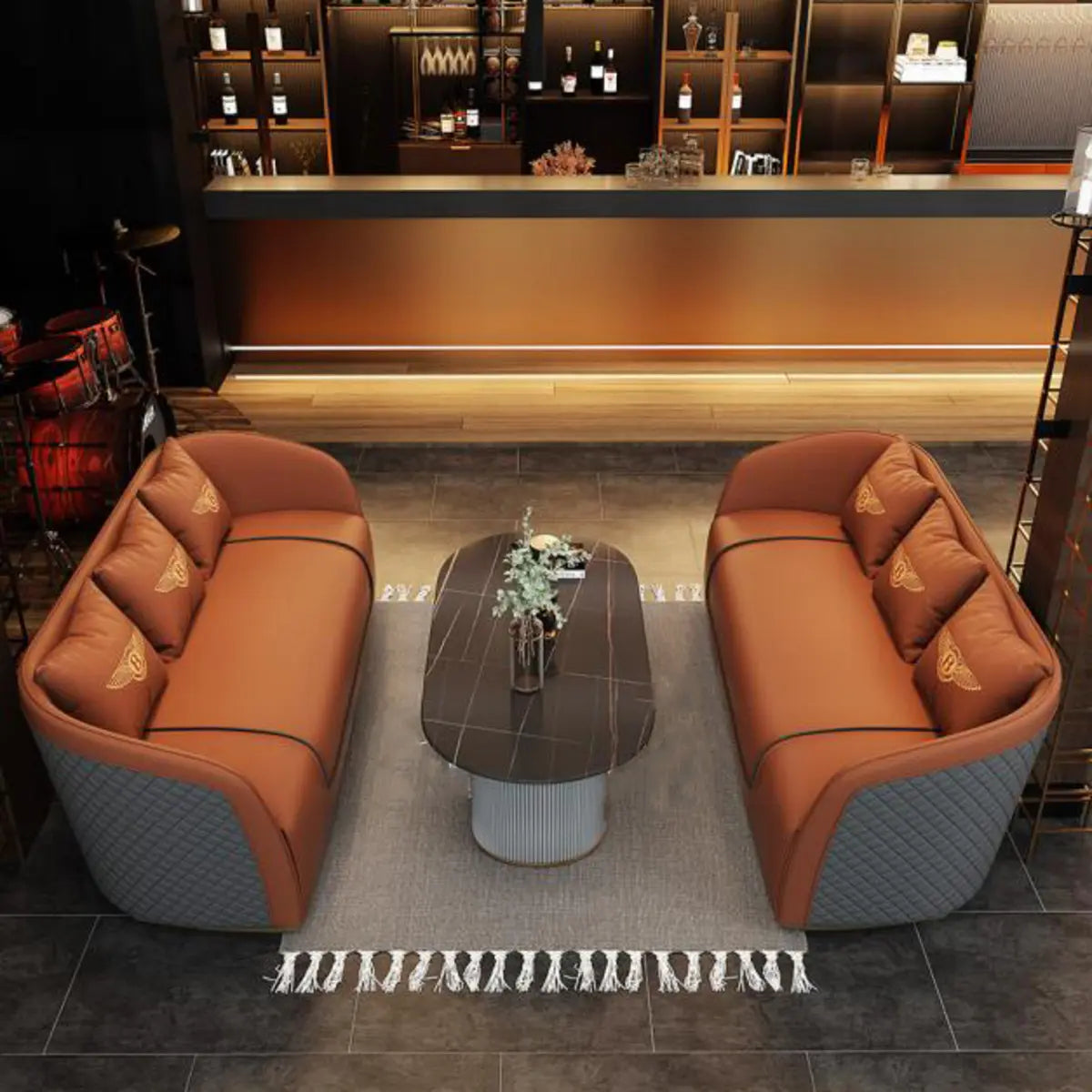 Grey Leather Metal Frame 3-Seater Sofa with Side Table Image - 3