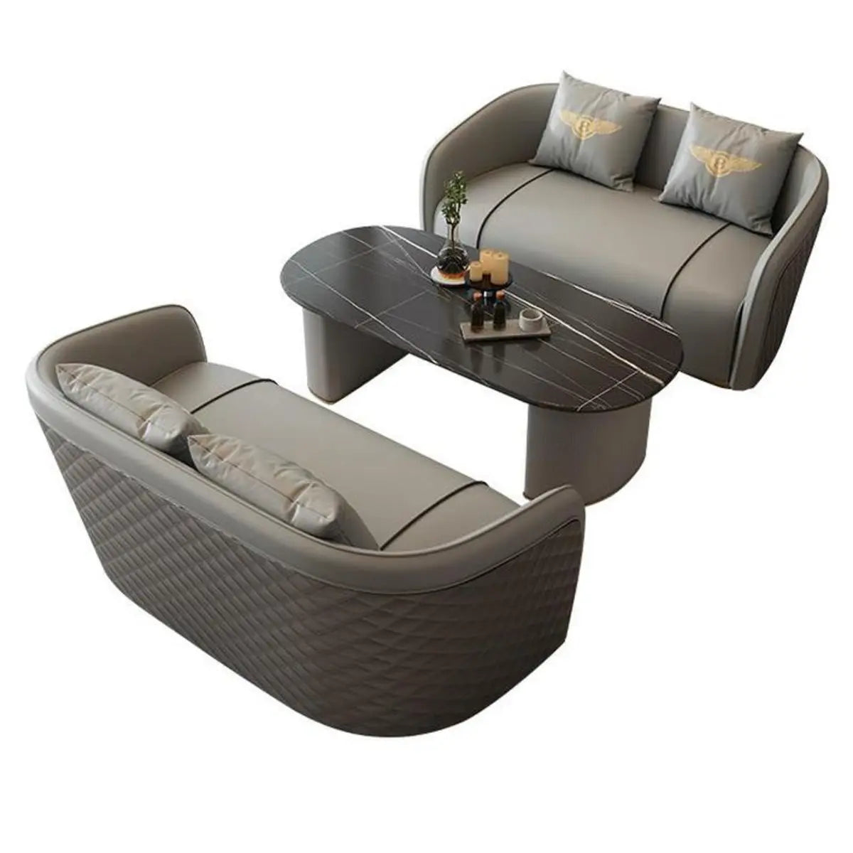 Grey Leather Metal Frame 3-Seater Sofa with Side Table Image - 4