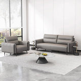 Grey Leather Wood Frame Reception Sofa with Black Legs Image - 2