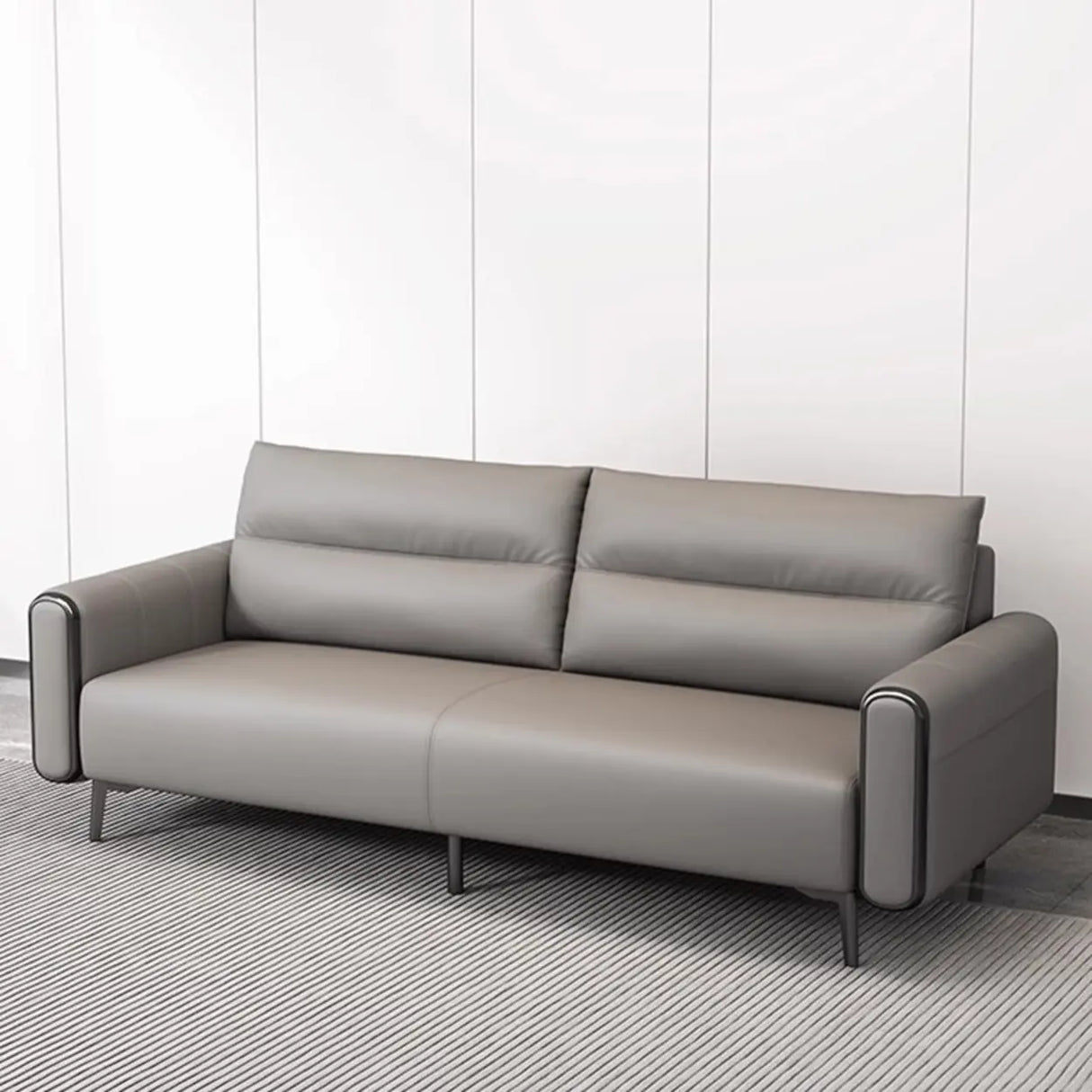 Grey Leather Wood Frame Reception Sofa with Black Legs Image - 3