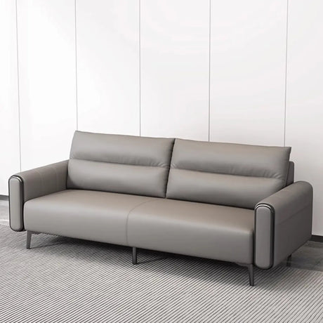 Grey Leather Wood Frame Reception Sofa with Black Legs Image - 3