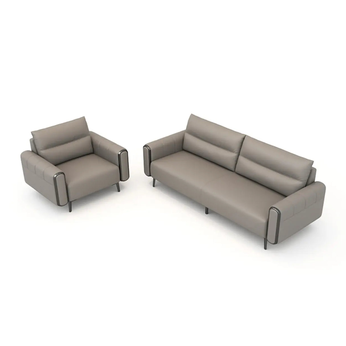 Grey Leather Wood Frame Reception Sofa with Black Legs Image - 5