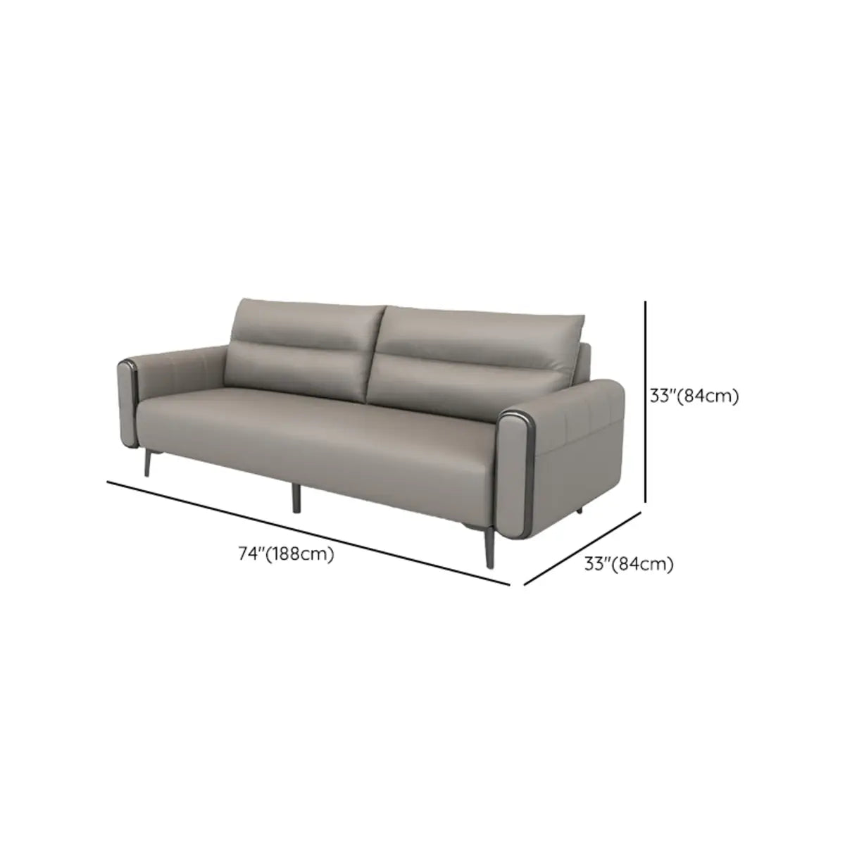 Grey Leather Wood Frame Reception Sofa with Black Legs Image - 15