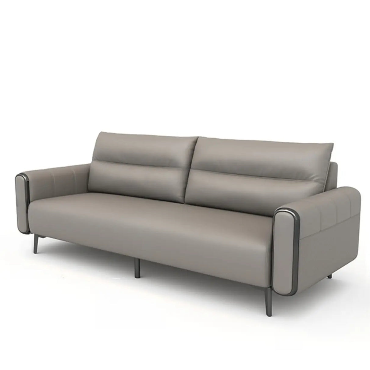 Grey Leather Wood Frame Reception Sofa with Black Legs Image - 6